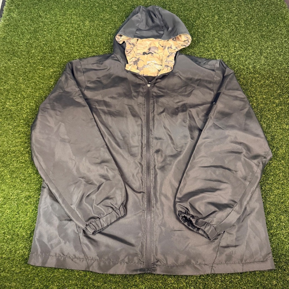 Buc-ee's Mens Black Camo Lined Hooded Windbreaker Jacket 2XL Full Zip